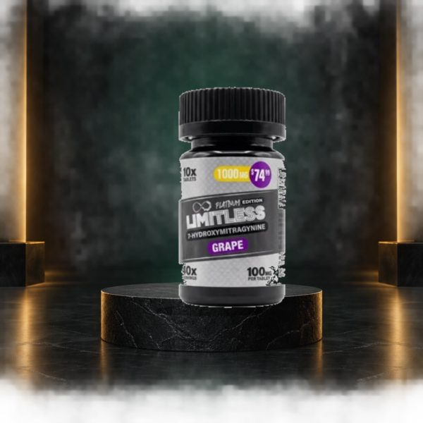 Limitless Platinum 7-hydroxymitragynine grape 100 milligram 10 tablet cinematic product image