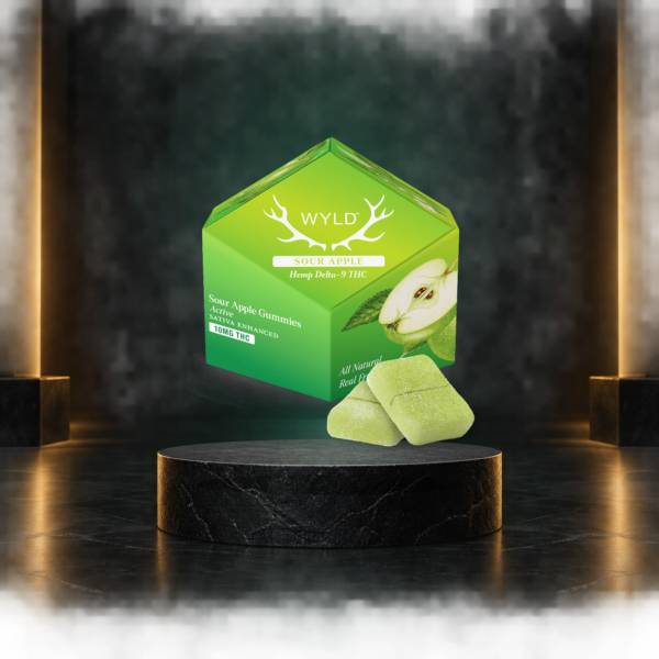 WYLD Sour Apple Sativa THC gummies 10 count cinematic package image